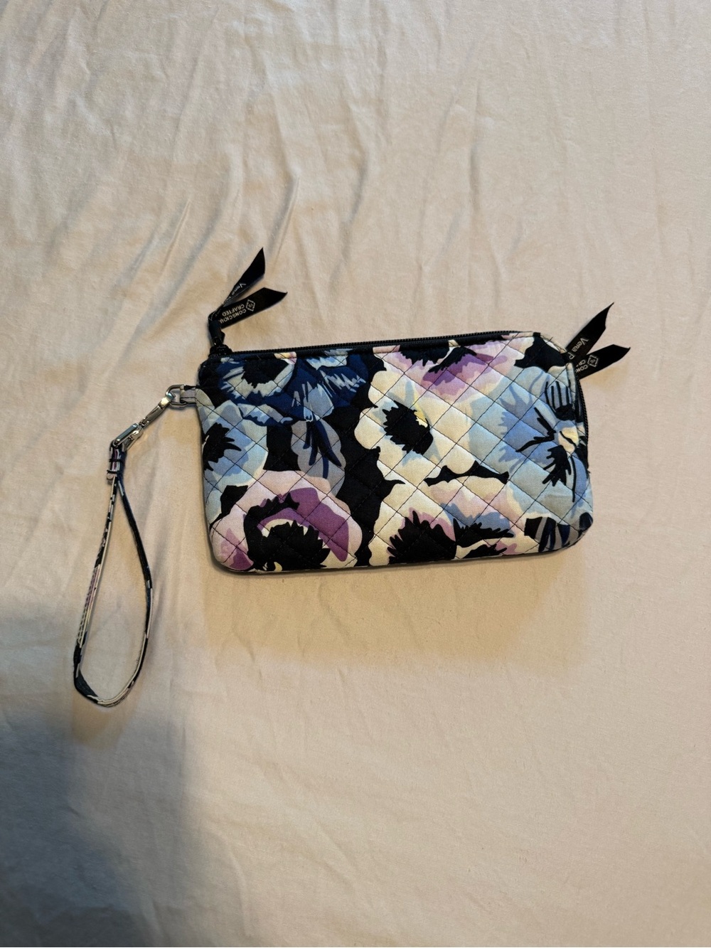 Vera Bradley Quilted Floral Wristlet - Black, Blue & Purple